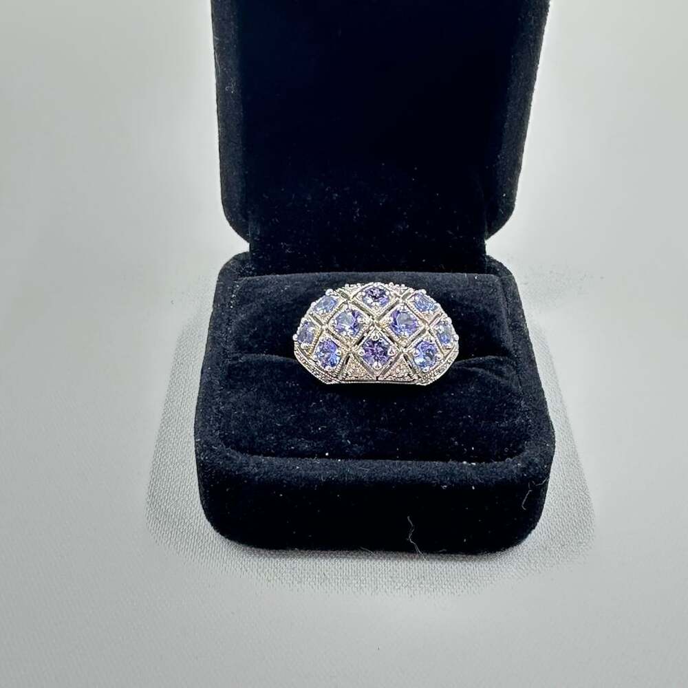 Tanzanite Cluster Ring Size 7.5 Sterling Silver